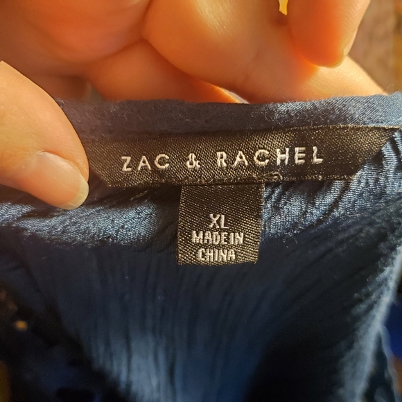 Zac and Rachel White and Blue Peasant Blouse with Lace - Picture 11 of 15